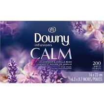 다우니 인퓨전 캄 건조기 섬유유연제 드라이 시트 라벤더 앤 바닐라 빈 200개입 2팩 Downy Infusions Dryer Sheets Calm Lavender, 1개