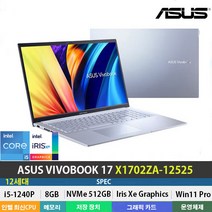 (당일발송) ASUS VivoBook A-X1702ZA-12525 12세대 i5-1240P/8GB/512GB/Win11Pro/17인치/사무용 인강용/지문인식/아이스라이트 실버색상, 비보북 X1702ZA-12525, WIN11 Pro, 8GB, 512GB, 코어i5, 아이스실버