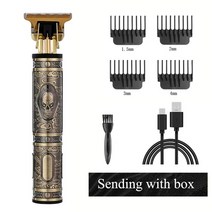 T9 USB 금속 도금 헤어 클리퍼 남자 전문 이발 스타일 헤어 클리퍼 수염 트리머 헤어 커팅 머신, 청동 해골