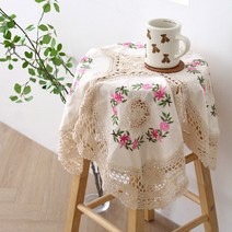 인디아 꽃자수 크로쉐 테이블보, 꽃자수 테이블보, 꽃자수 테이블보