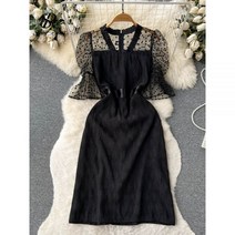 미국 레트로 메쉬 원피스 여성 퍼프 소매 도트 쉬어 지퍼 슬림한 하이 스트리트 빈티지 롱