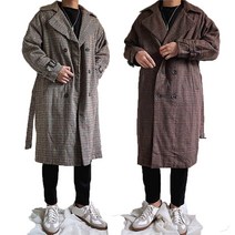 남자 체크 모직 더블 트렌치코트 오버핏 누빔 롱코트자켓 봄 가을 겨울 나그랑