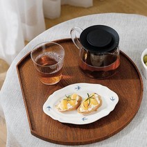 반달트레이 옷칠트레이 우드 나무 혼밥트레이 1인쟁반 원형 타원 간식, 반달타입