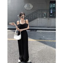 민소매 나시 여성 점프수트 여름 여름고품질 감각리본멜빵 와이드 레그 점프 슈트 여성 점프 슈트 캐주얼 팬츠