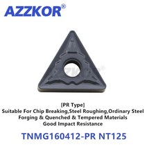 TNMG1604-PR 목재 선반 공구 인서트 CNC 센터 강철 기계 재료 AZZKOR 삼각형 카바이드 날 블레이드, 02 TNMG160412-PR NT125