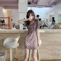 해외여행 휴양지 원피스 여름 백리스 스모킹 캉캉 롱 비치원피스 퍼프 벌룬 여성용 숏 소매 캐주얼 미니 베스티도 스퀘어 카라 빈티지 스타일 꽃무늬 스위트