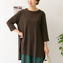엄마옷마미소 무지롱칠부셔츠 베이직 빅사이즈 7부 미시옷 4060중년여성 라운드 언발티 사선레이어드 트임 박스티