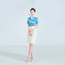 승무원복 대한항공 여성 유니폼 상하의 면접, 10번 = 2XL (교환  반품되지 않음), 블루 반소매 셔츠