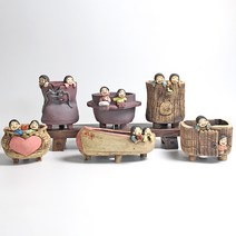 도자기 토기 토우 인형 화분 홈가드닝 다육이 분갈이 화분 6종류, 싸리문