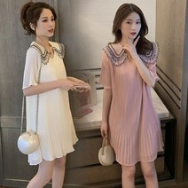 Choyur 여름신상 브이넥 쉬폰 여성 플리츠 하프 원피스