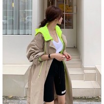 [당일출고] 여성 간절기 빅사이즈 형광 후드 트렌치 코트 오버핏 롱 야상 자켓