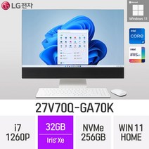 LG 일체형PC 27V70Q-GA70K 윈도우11 27인치 인텔 12세대 사무용 인강용 재택근무용 일체형PC, 256GB, 32GB, Win11 Home