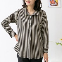 엄마옷마미소 스트라이프카라셔츠 반목 스텐드칼라 하이넥 집업카라티 엄마블라우스 빅사이즈 5060중년여성의류 직장인블라우스