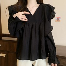 [랜덤플레이] 브이넥 프릴 숄더 하객룩 블라우스