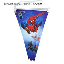스파이더맨 테마 어린이 생일 용품 3D 그레이트 스파이더 호일 풍선 일회용 식기 냅킨 컵 파티 장식, [01] 기타 (ae˚) frequ, [26] Pennant - 1 combo