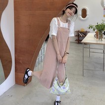 하늘하늘 시원한 봄 여름 페일핑크 러블리룩 코튼 멜빵 원피스 봄코디 /20305037EA
