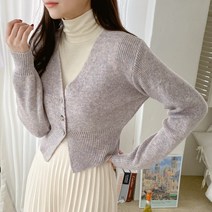 여성 라헨 울 소프트 숏 가디건/브이넥/미니/크롭/볼레로/골지/무지/심플/베이직/니트티/데일리/가을/겨울