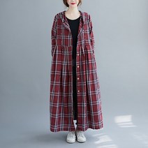 여자아우터 꾸안꾸 인싸 체크 후드 오픈형 트렌치코트