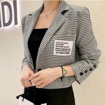여자 루즈핏 세미 크롭 체크 자켓
