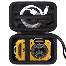 미국발송 Canboc KODAK PIXPRO WPZ2용 휴대용 여행 케이스 견고한 방수 디지털 카메라 수중 사진 카메라 가방 지퍼 메시 포켓은 USB 케이블 배터리 어댑터, Black, Black