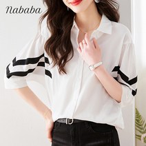 나바바 NB1492 여성 심플 라인 캐주얼 루즈핏 5부 셔츠