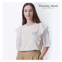 [백화점매장 정품출고] 써스데이아일랜드 블라우스 [Thursday Island] 여성 져지 우븐 믹스 프릴 블라우스(T214MBL238W)