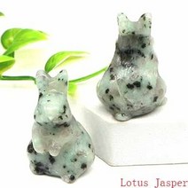 금토끼 1.5quot 토끼 입상 천연석과 크리스탈 로즈 쿼츠 조각 동물 동상 치유 보석, 5개, 연꽃 벽옥