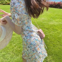 린넨 비치 원피스 여름 바닷가 플라워 휴양지 랩 미니