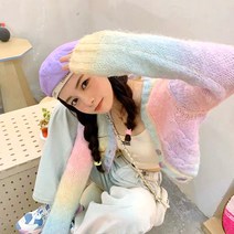 샤베트 물나염 크롭 가디건/숏 니트 타이다이 파스텔