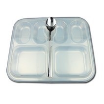 아림금속 4찬 다이어트 스텐 식판+ 뚜껑 / 뚜껑있는 큰식판 / 6구 / 다이어트식판/ 요양원/ 병원/ 유치원/ 초중등식판 단체배식 적층이동, 4찬식판+뚜껑 세트 300*245*50(mm)