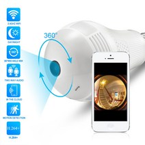 영어 설명서 HD 360도 3D VR 파노라마 카메라 전구 스마트 LED 등 무선 와이파이 IP 카메라 양방향 오디오 운동 검측 ICsee 응용, 3MP