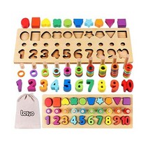 Lewo 3 in 1 Wooden Number Puzzle Montessori Toys Shape Sorter Counting Game Math Stacking Blocks Ste