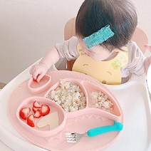 돌 아기식판 유아식판 실리콘 식판 흡착, 올리브