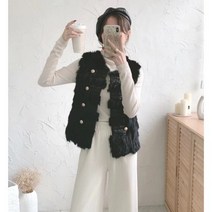 빈티지 도톰 토끼털 퍼 베스트