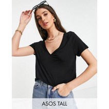 ASOS DESIGN 블랙 컬러의 릴랙스한 V넥 티셔츠