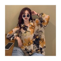 루즈핏 여성셔츠 블라우스 빅사이즈 여성용 여름 ins 홍콩 풍미 여유로운 올 매치 시폰 어려보이는 중간 길이 패턴 긴팔