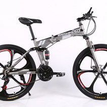 BeGasso 26 인치 접이식 자전거 가변 속도 충격 흡수 오일 디스크 브레이크 산악용, 24 인치cm, 회색 6 날 마그네슘 합금 휠 + 24 단