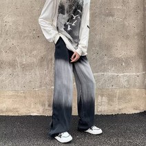 블랙진스트레이트 아메카지스타일 VIBE 그라데이션 데님 바지남자 트렌드 드리우다 드레이프 와이드 루즈핏 4996603031