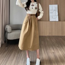 다이뻐 리틀깽스 고퀄 데일리 핏이예쁜 밴딩 벨트포한 가을겨울 볼륨 A라인 면 롱스커트