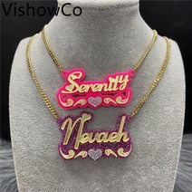 VishowCo Custom Name Necklace Hip Hop Personalized Acrylic Nameplate Pendant Necklaces For Women Sta