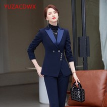 여자 면접 복장 바지 정장 세트 셋업 수트 카키 여성 Higt Eed 인터뷰 비즈니스 슬림 블레이저 및 사무실 숙녀 패션 작업복 Lake Blue