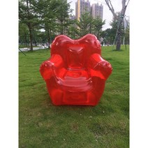 투명 에어소파 캠핑용 빈백 튜브 디자인 휴대용 에어, 주황색소파 + 핸드펌프