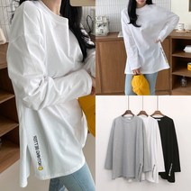 수니베 스마일 트임 레이어드 무지 티셔츠 빅사이즈 롱 데일리 빅사이즈 심플 이너 루즈핏