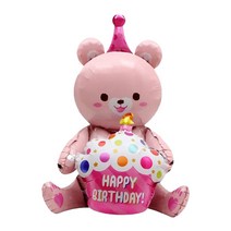 오셀픽 이벤트 곰돌이 케이크 생일 파티 풍선, 베어 컵케잌 핑크, 1개
