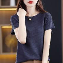 여성 엠보싱 무지 심플 반팔 아이스쿨 니트티