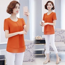 자칠 50대 중년여성 쉬폰 반팔 블라우스 미시 11E451 11E451