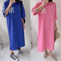 엔와이 두줄 반팔롱원피스 여름 면원피스 빅사이즈 롱티셔츠 캐쥬얼 데일리 형광 캐릭터 프린트 레터링 루즈핏 마실룩 스포티한 트레이닝 홈트룩 등하원룩 실내 임산부 홈웨어