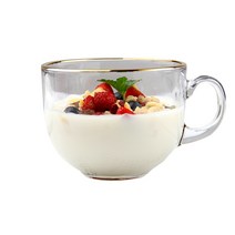 Chunfan 아침식사컵 제조사 캡 금테강화유리컵 캐주얼 ml 대용량 밥솥 추가 적용프리티컵 4개 세트, 600mL