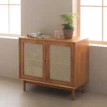 장인가구 빌리 인테리어 원목 라탄 낮은 수납장 800, 내추럴