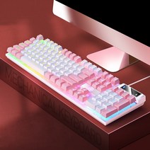 Elsecho 레인보우 LED게이밍 키보드, 화이트/핑크